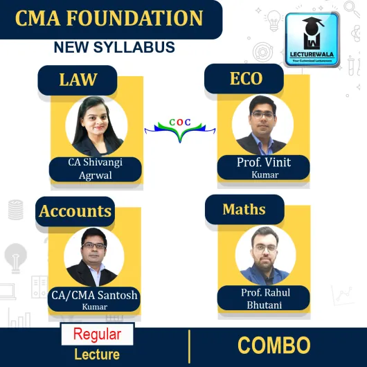 CMA Foundation Accounts +Eco + BMS + Law & Ethics combo Regular Course : Video Lecture + Study Material By CA Santosh kumar Prof. Vinit Kumar Prof. Rahul Bhutani CA Shivangi Agrawal (For Dec 2022 & June 2023)