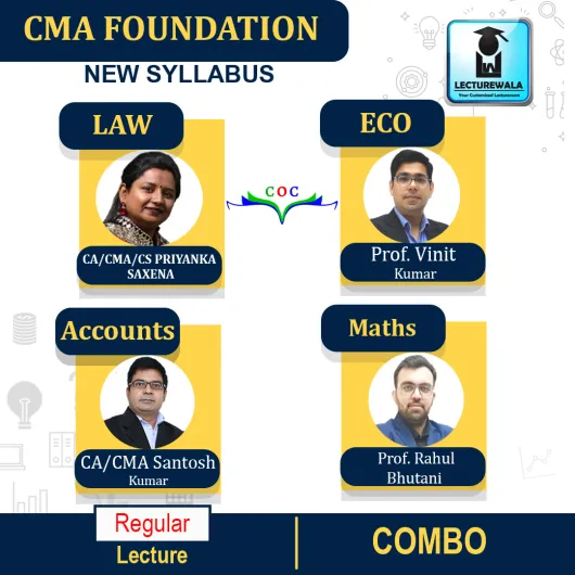 CMA FOUNDATION ACCOUNTING+ECONOMICS+MATHS+ LAW & ETHICS COMBO Regular Course : Video Lecture + Study Material By Santosh Kumar (For DEC 2021 / JUNE 2021)