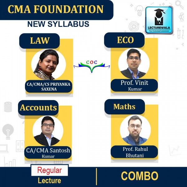 CMA FOUNDATION ACCOUNTING+ECONOMICS+MATHS+ LAW & ETHICS COMBO Regular Course : Video Lecture + Study Material By Santosh Kumar  (For DEC 2021 /  JUNE 2021)