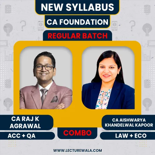 CA Raj K Agrawal Accounting, Quantitative Aptitude & CA Aishwarya Khandelwal Kapoor Business Laws, Business Economics Regular Online Combo Classes