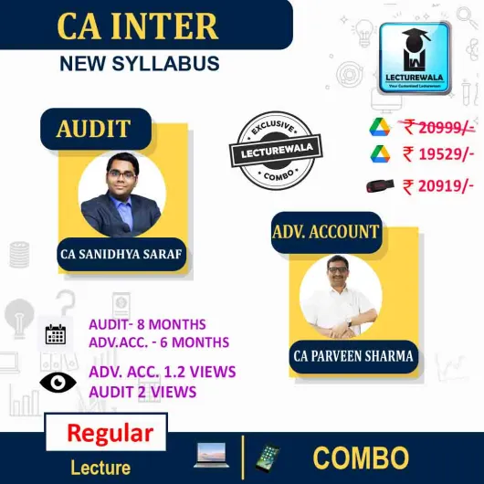 CA Inter Combo Audit + Adv. Accounts Regular Course By CA Sanidhya Saraf & CA Praveen Sharma : pen drive / online classes.