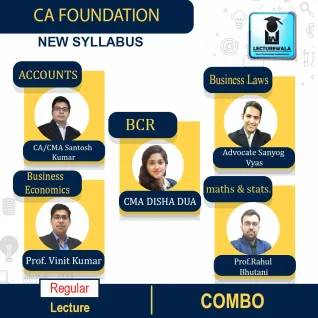 CA Foundation Combo (Account + Eco + Maths + Law + BCR) Regular Course : Video Lecture + Study Material By CA / CMA Santosh Kumar, Prof Vinit Kumar, Prof Rahul Bhutani, Advocate Sanyog Vyas & CMA Disha Dua (For NOV 2022 & May 2023)  CA Foundation Combo (Account + Eco + Maths + Law + BCR) Regular Course : Video Lecture + Study Material By CA / CMA Santosh Kumar, Prof Vinit Kumar, Prof Rahul Bhutani, Advocate Sanyog Vyas & CMA Disha Dua (For NOV 2022 & May 2023)