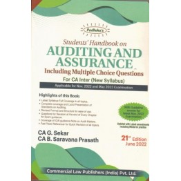 CA Inter Students' Handbook On Auditing And Assurance : Study Material By CA G. Sekar CA B. Saravana Prasath (For Nov. 2022 and Onwards)