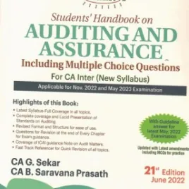 CA Inter Students' Handbook On Auditing And Assurance : Study Material By CA G. Sekar CA B. Saravana Prasath (For Nov. 2022 and Onwards)
