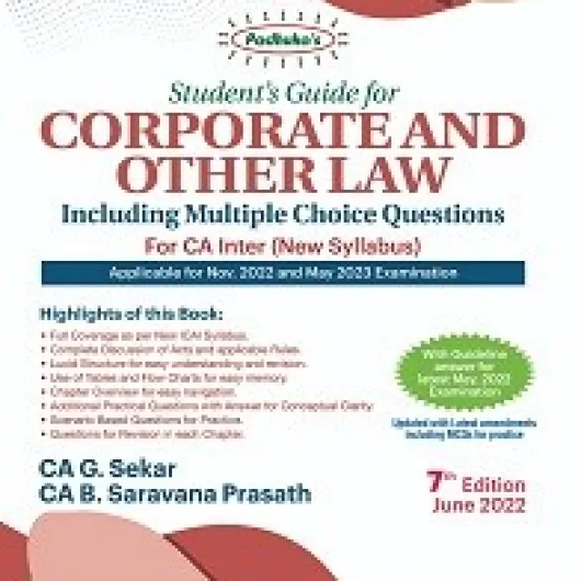 CA Inter Students' Guide For Corporate And Other Law : Study Material By CA G. Sekar CA B. Saravana Prasath (For Nov. 2022 and Onwards)