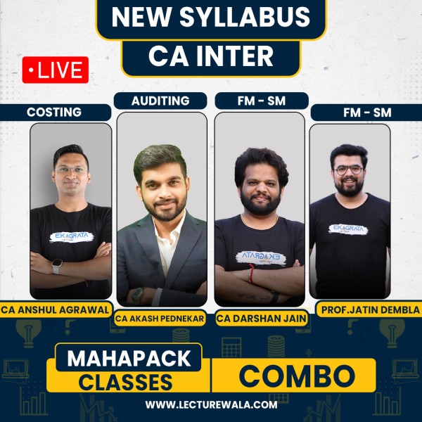 CA/CS Anshul Agarwal Costing,CA Akash Pednekar Auditing & Prof. Jatin Dembla & CA Darshan Jain FM-SM Regular Mahapack  Subscription Combo Classes For CA Inter