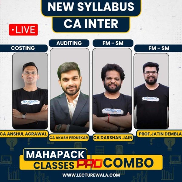 CA/CS Anshul Agarwal Costing,CA Akash Pednekar Auditing & Prof. Jatin Dembla & CA Darshan Jain FM-SM Regular Mahapack Pro  Subscription Combo Classes For CA Inter