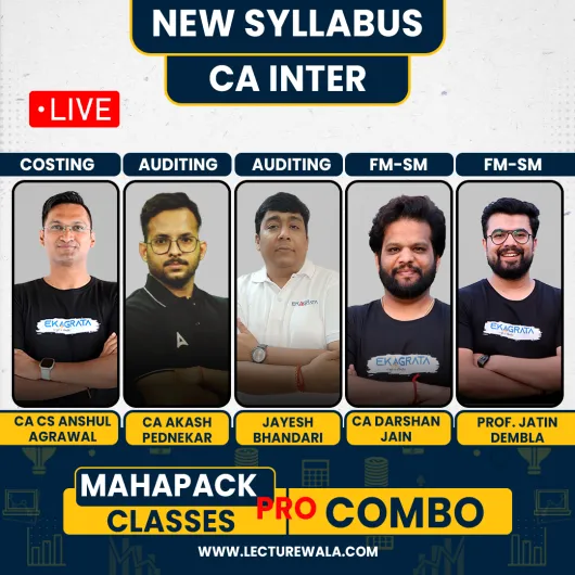 CA/CS Anshul Agarwal Costing,Adv Jayesh Bhandari & CA Akash Pednekar Auditing & Prof. Jatin Dembla & CA Darshan Jain FM-SM Regular Mahapack Pro Subscription Combo Classes For CA Inter