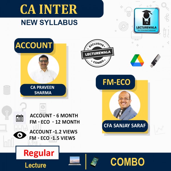CA Inter Combo FM-Eco+Accounts (Sep 2021 Batch) Full Course By CA Parveen Sharma & CFA Sanjay Saraf : pen drive / online classes. 