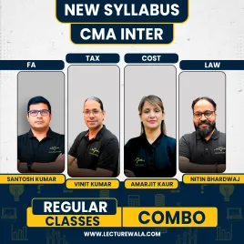 CMA INTER-1 New Syllabus CA/CMA Santosh Kumar Financial Accounting, Prof. Vinit Kumar Direct And Indirect Taxation, CA/ACCA Amarjit Kaur Cost Accounting, Professor Nitin Bhardwaj Laws &amp; Ethics For June 2026 &amp; Dec 2026