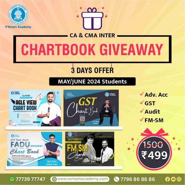 CA Inter Chartbook Giveaway Combo Pack of Adv.ACC, GST, Audit & FM-SM for May 2024 Attempt