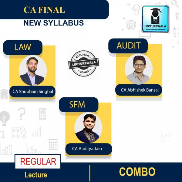 CA Final AUDIT, SFM & LAW Combo Regular Course By CA Aaditya Jain and CA Shubham Singhal and CA Abhishek Bansal: Pen drive / online classes.