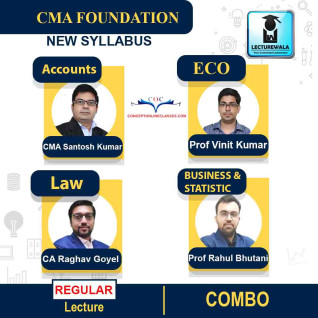 CMA Foundation Combo (Account + Eco + Law + Business & Stati. ) Regular Course : Video Lecture + Study Material By CA / CMA Santosh Kumar, Prof Vinit Kumar, Prof Rahul Bhutani, CA Raghav Goel (For Dec 2022 & June 2023)  CMA Foundation Combo (Account + Eco + Law + Business & Stati. ) Regular Course : Video Lecture + Study Material By CA / CMA Santosh Kumar, Prof Vinit Kumar, Prof Rahul Bhutani, CA Raghav Goel (For Dec 2022 & June 2023)