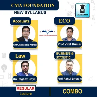 CMA Foundation Combo (Account + Eco + Law + Business & Stati. ) Regular Course : Video Lecture + Study Material By CA / CMA Santosh Kumar, Prof Vinit Kumar, Prof Rahul Bhutani, CA Raghav Goel (For Dec 2022 & June 2023)  CMA Foundation Combo (Account + Eco + Law + Business & Stati. ) Regular Course : Video Lecture + Study Material By CA / CMA Santosh Kumar, Prof Vinit Kumar, Prof Rahul Bhutani, CA Raghav Goel (For Dec 2022 & June 2023)